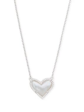 Kendra Scott Ari Heart Silver Pendant Necklace in Ivory Mother-of-Pearl